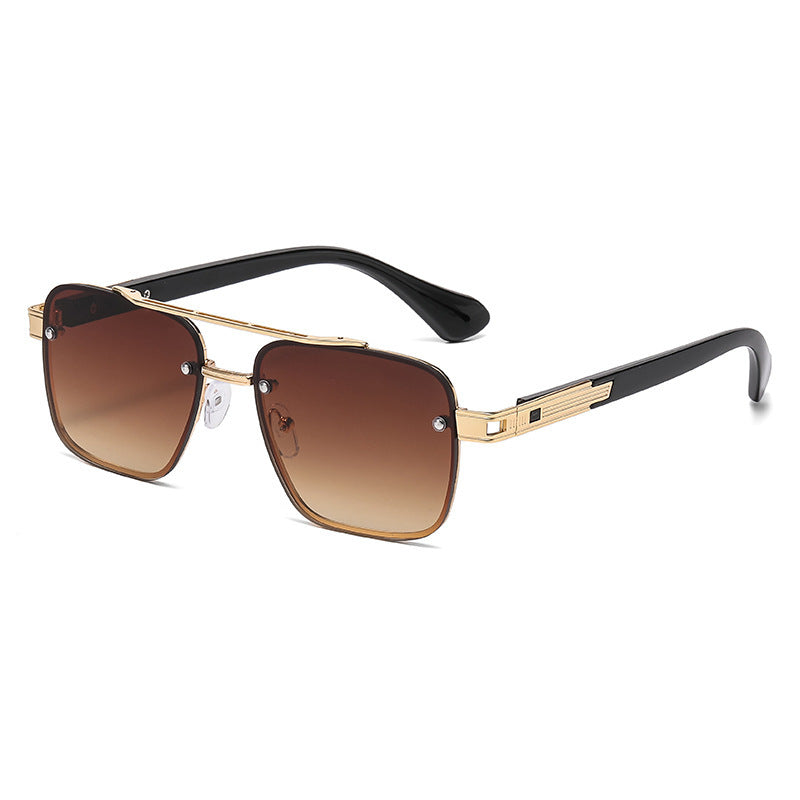 Unisex Half Frame Polygons Sunglasses With PC Lens Material In Golden, Perfect For Outdoor Use