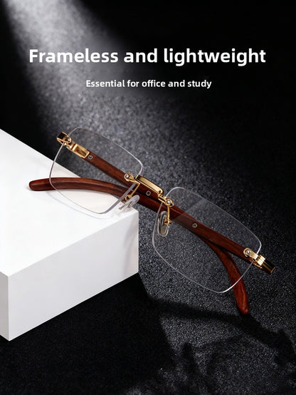 Frameless Square Blue Light Blocking Glasses With PC Lens Material, Ideal For Summer Wear