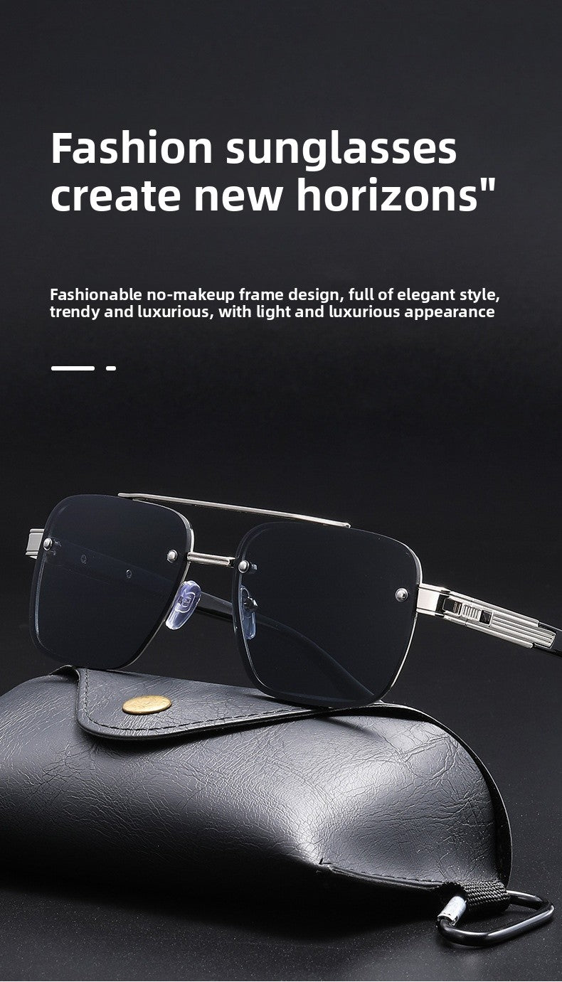 Unisex Half Frame Polygons Sunglasses With PC Lens Material In Golden, Perfect For Outdoor Use