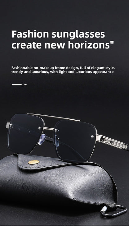 Unisex Half Frame Polygons Sunglasses With PC Lens Material In Golden, Perfect For Outdoor Use