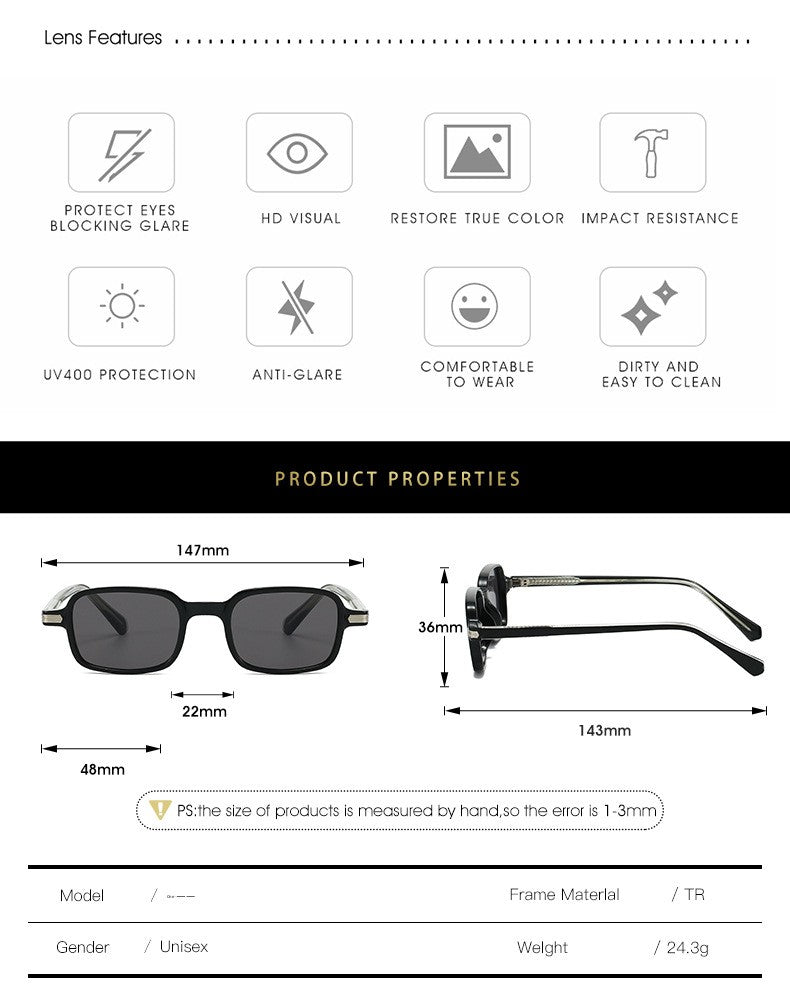 Unisex Square Full Frame Sunglasses With Ac Lens Material In Black, Perfect For Spring