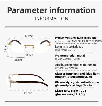 Frameless Square Blue Light Blocking Glasses With PC Lens Material, Ideal For Summer Wear