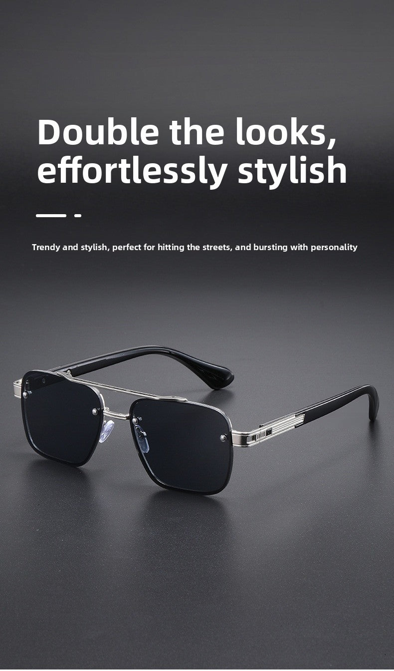 Unisex Half Frame Polygons Sunglasses With PC Lens Material In Golden, Perfect For Outdoor Use