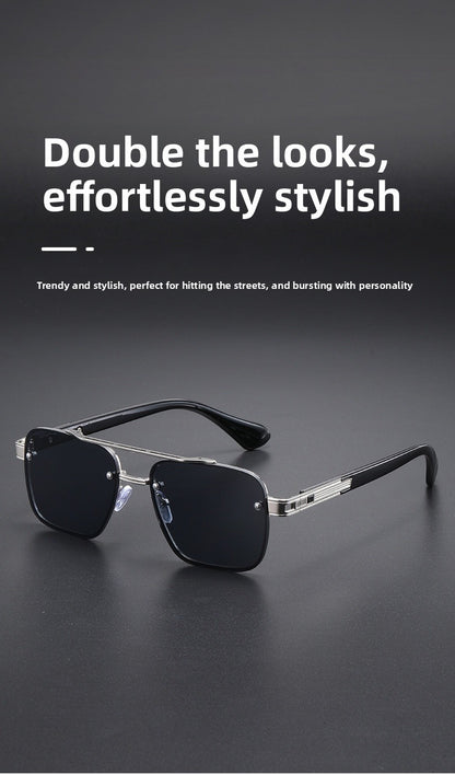 Unisex Half Frame Polygons Sunglasses With PC Lens Material In Golden, Perfect For Outdoor Use