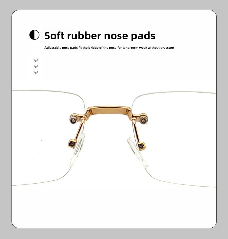 Frameless Square Blue Light Blocking Glasses With PC Lens Material, Ideal For Summer Wear