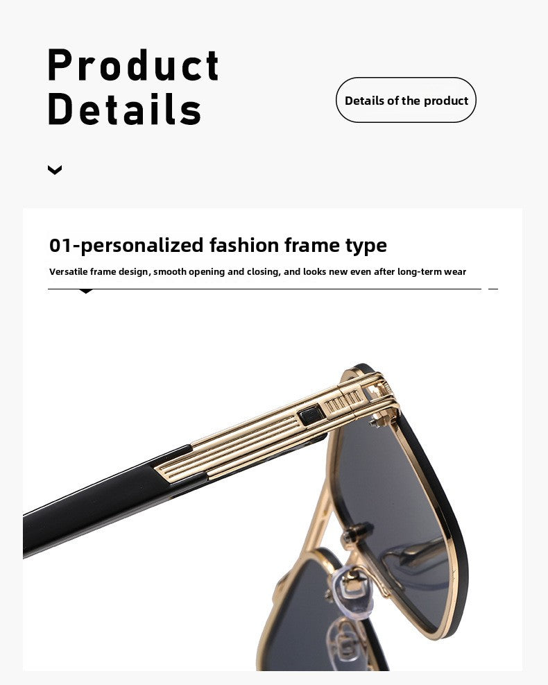 Unisex Half Frame Polygons Sunglasses With PC Lens Material In Golden, Perfect For Outdoor Use