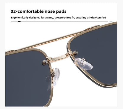 Unisex Half Frame Polygons Sunglasses With PC Lens Material In Golden, Perfect For Outdoor Use