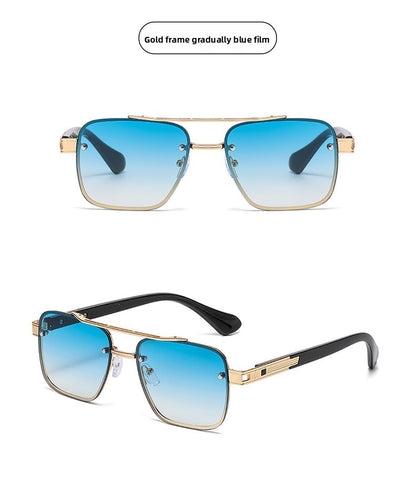 Unisex Half Frame Polygons Sunglasses With PC Lens Material In Golden, Perfect For Outdoor Use