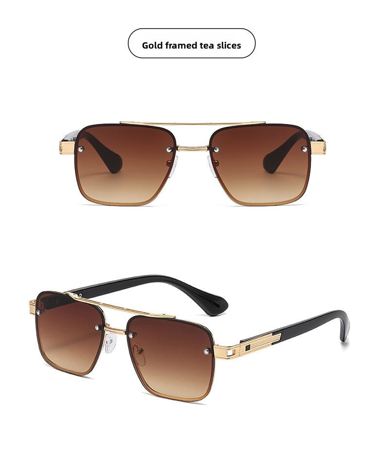 Unisex Half Frame Polygons Sunglasses With PC Lens Material In Golden, Perfect For Outdoor Use