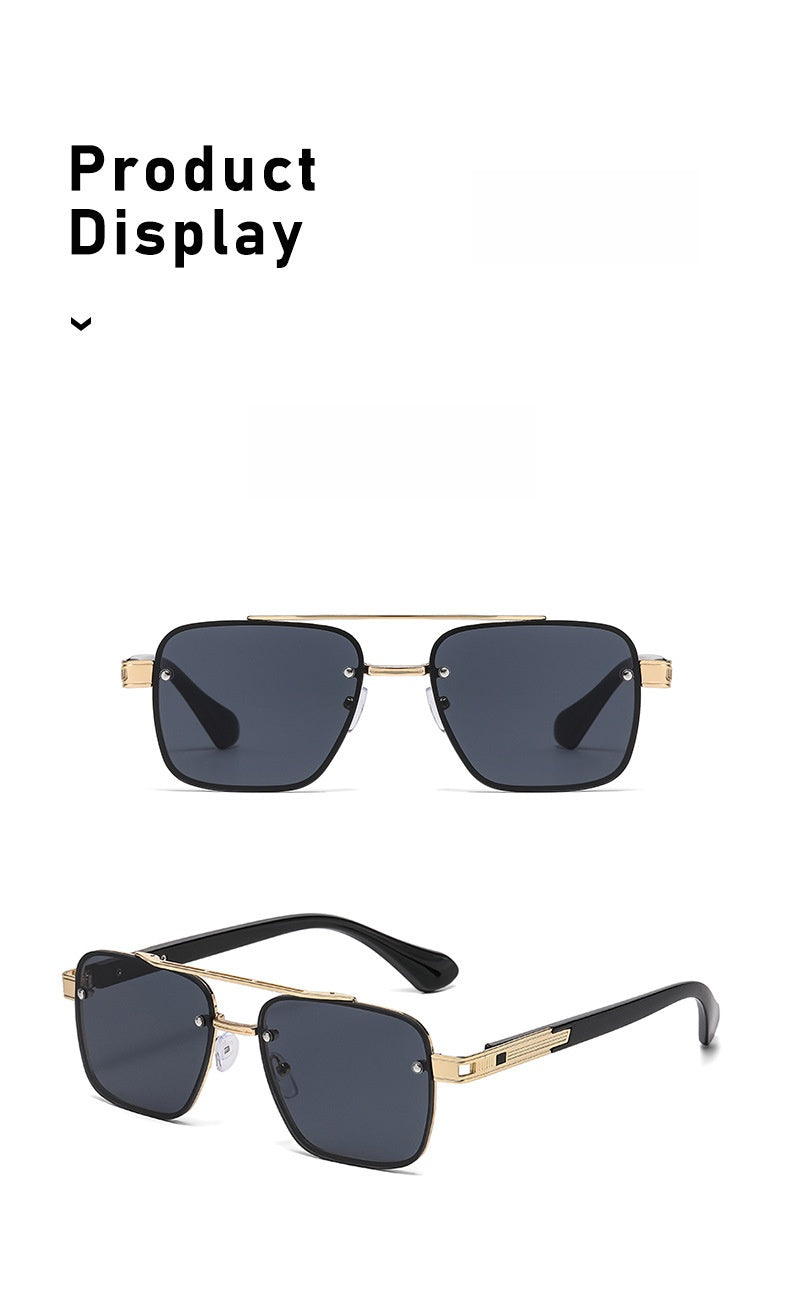 Unisex Half Frame Polygons Sunglasses With PC Lens Material In Golden, Perfect For Outdoor Use