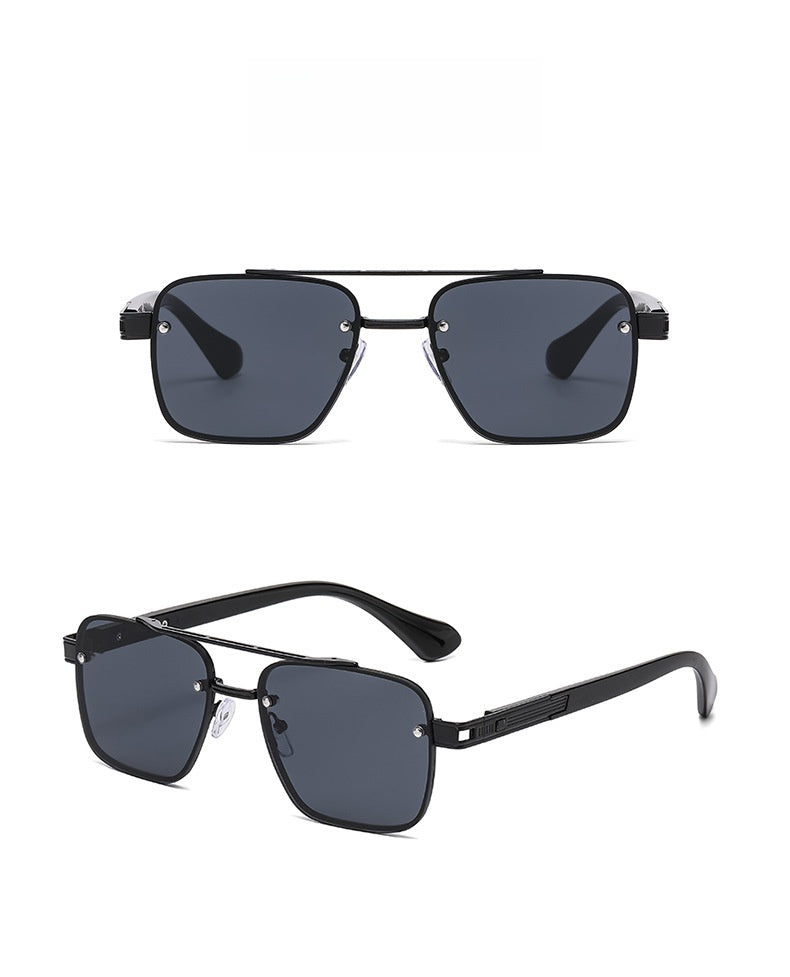 Unisex Half Frame Polygons Sunglasses With PC Lens Material In Golden, Perfect For Outdoor Use