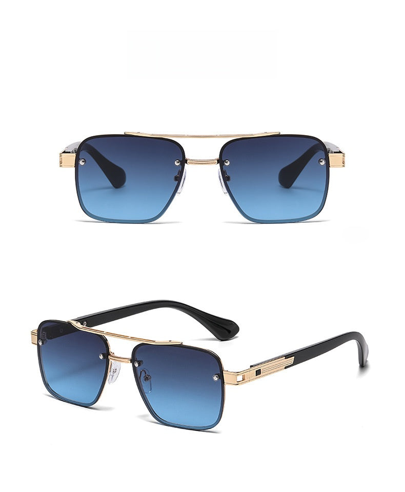 Unisex Half Frame Polygons Sunglasses With PC Lens Material In Golden, Perfect For Outdoor Use