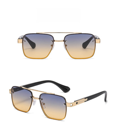 Unisex Half Frame Polygons Sunglasses With PC Lens Material In Golden, Perfect For Outdoor Use