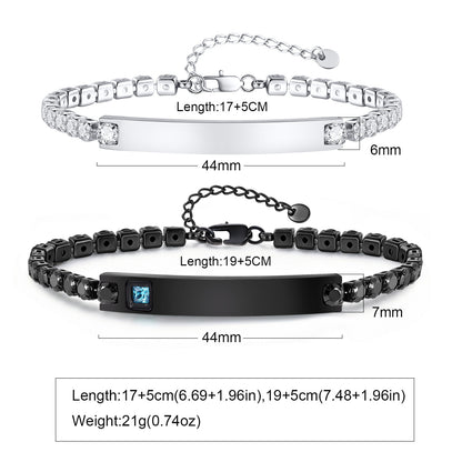 Geometric Valentine's Day Couple Bracelets For Him And Her In 304 Stainless Steel With Gun Black Plated Finish And Zircon Inlay