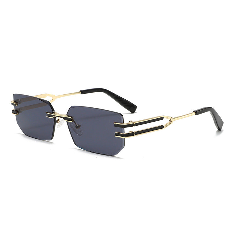 Unisex Polygons Full Frame Sunglasses With PC Lens Material In Golden, Perfect For Spring