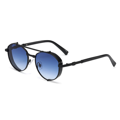 Unisex Round Frame Full Frame Sunglasses With PC Lens Material In Golden, Perfect For Summer