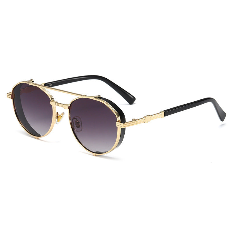 Unisex Round Frame Full Frame Sunglasses With PC Lens Material In Golden, Perfect For Summer