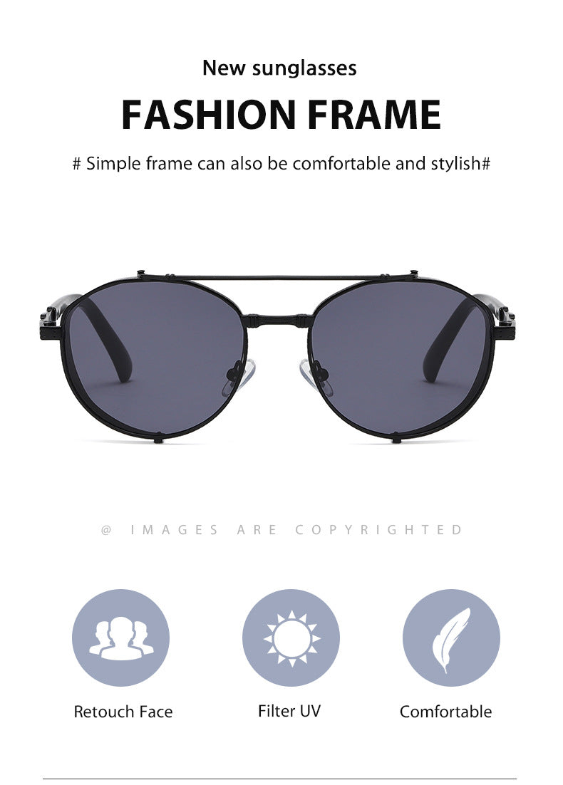Unisex Round Frame Full Frame Sunglasses With PC Lens Material In Golden, Perfect For Summer