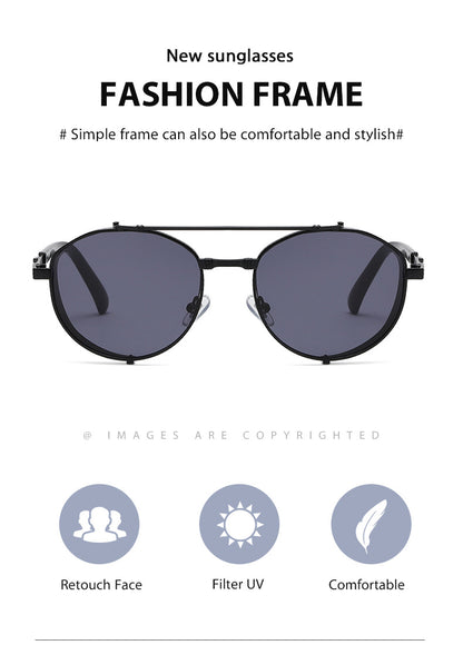 Unisex Round Frame Full Frame Sunglasses With PC Lens Material In Golden, Perfect For Summer