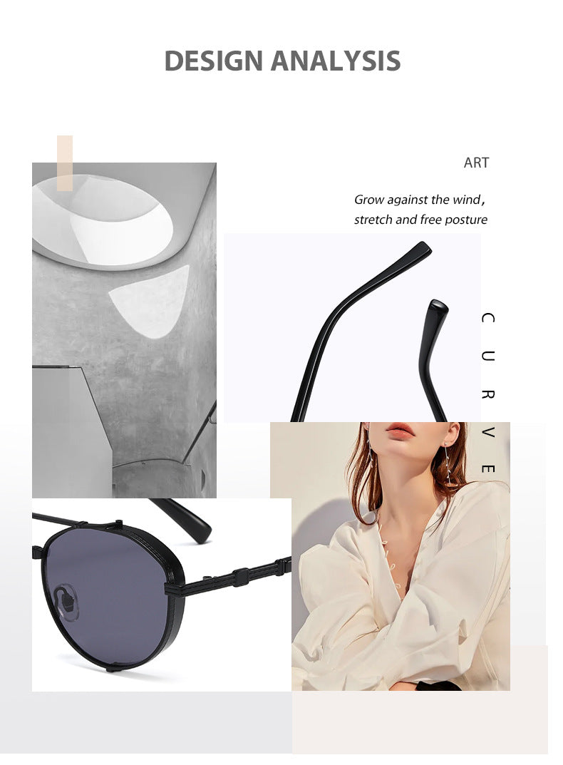 Unisex Round Frame Full Frame Sunglasses With PC Lens Material In Golden, Perfect For Summer