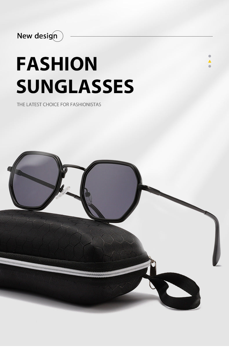 Unisex Full Frame Polygons Sunglasses With PC Lens Material In Black, Perfect For Autumn