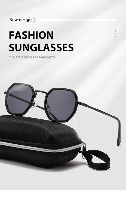 Unisex Full Frame Polygons Sunglasses With PC Lens Material In Black, Perfect For Autumn