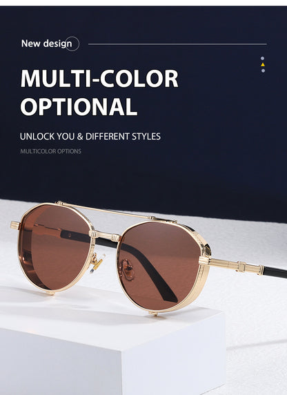 Unisex Round Frame Full Frame Sunglasses With PC Lens Material In Golden, Perfect For Summer
