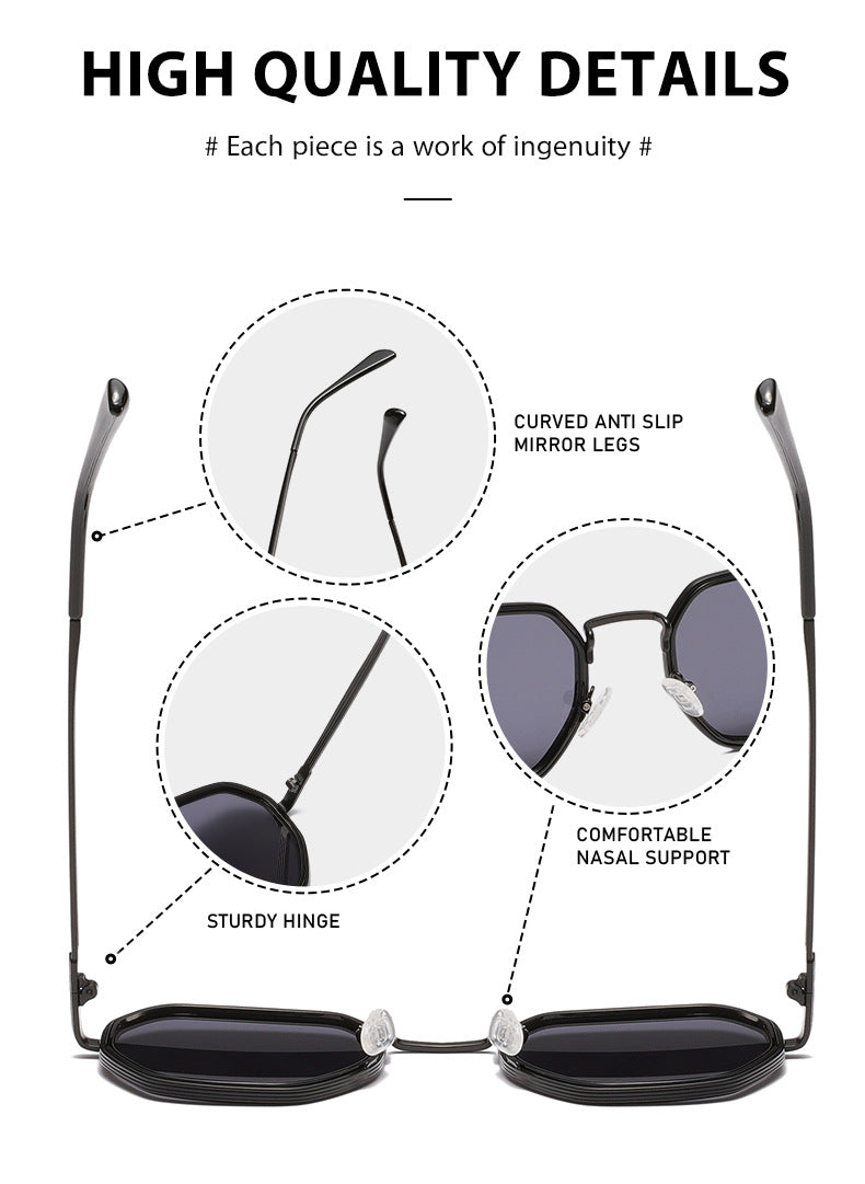 Unisex Full Frame Polygons Sunglasses With PC Lens Material In Black, Perfect For Autumn