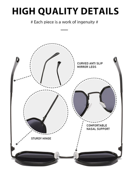 Unisex Full Frame Polygons Sunglasses With PC Lens Material In Black, Perfect For Autumn