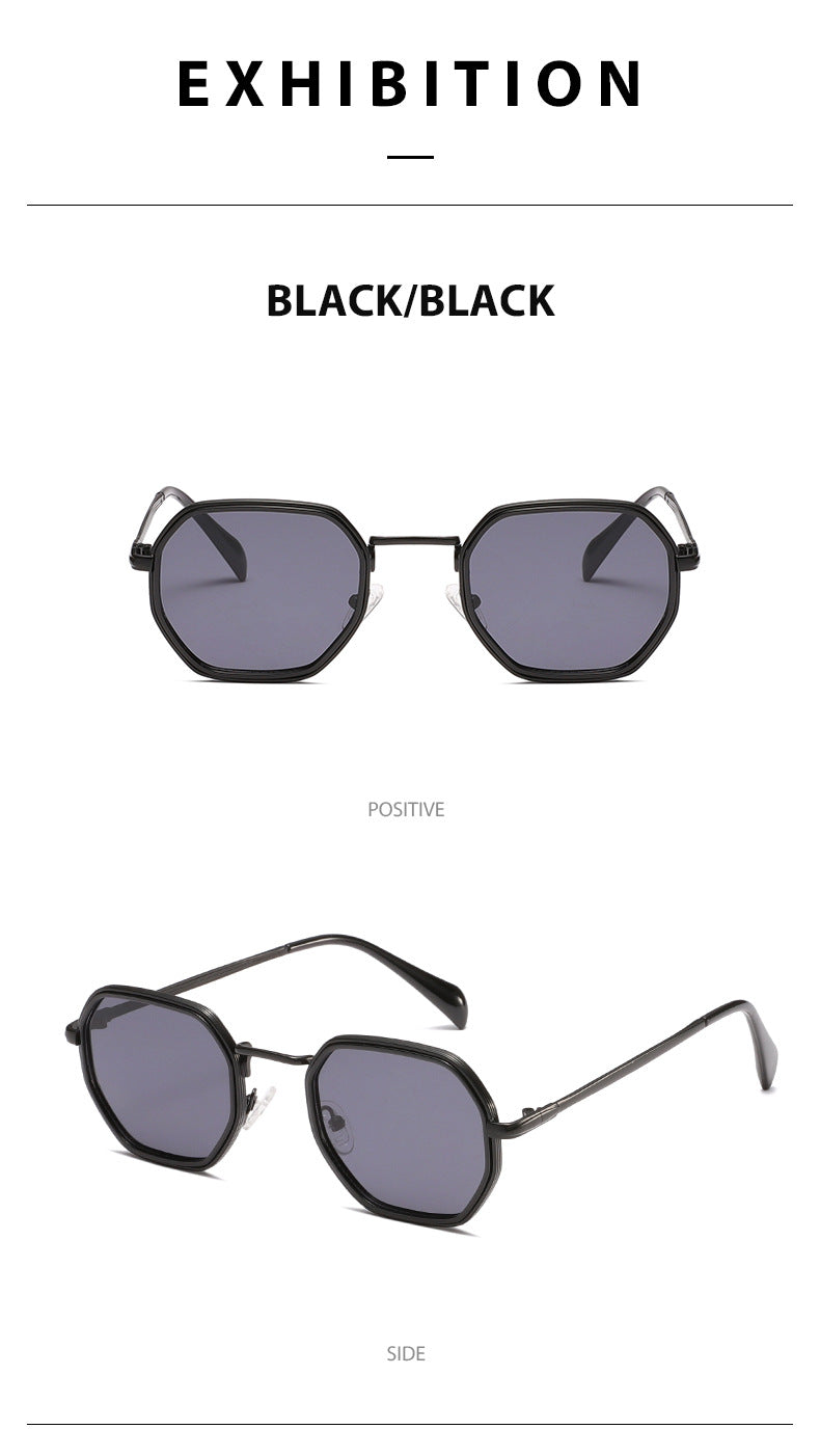 Unisex Full Frame Polygons Sunglasses With PC Lens Material In Black, Perfect For Autumn