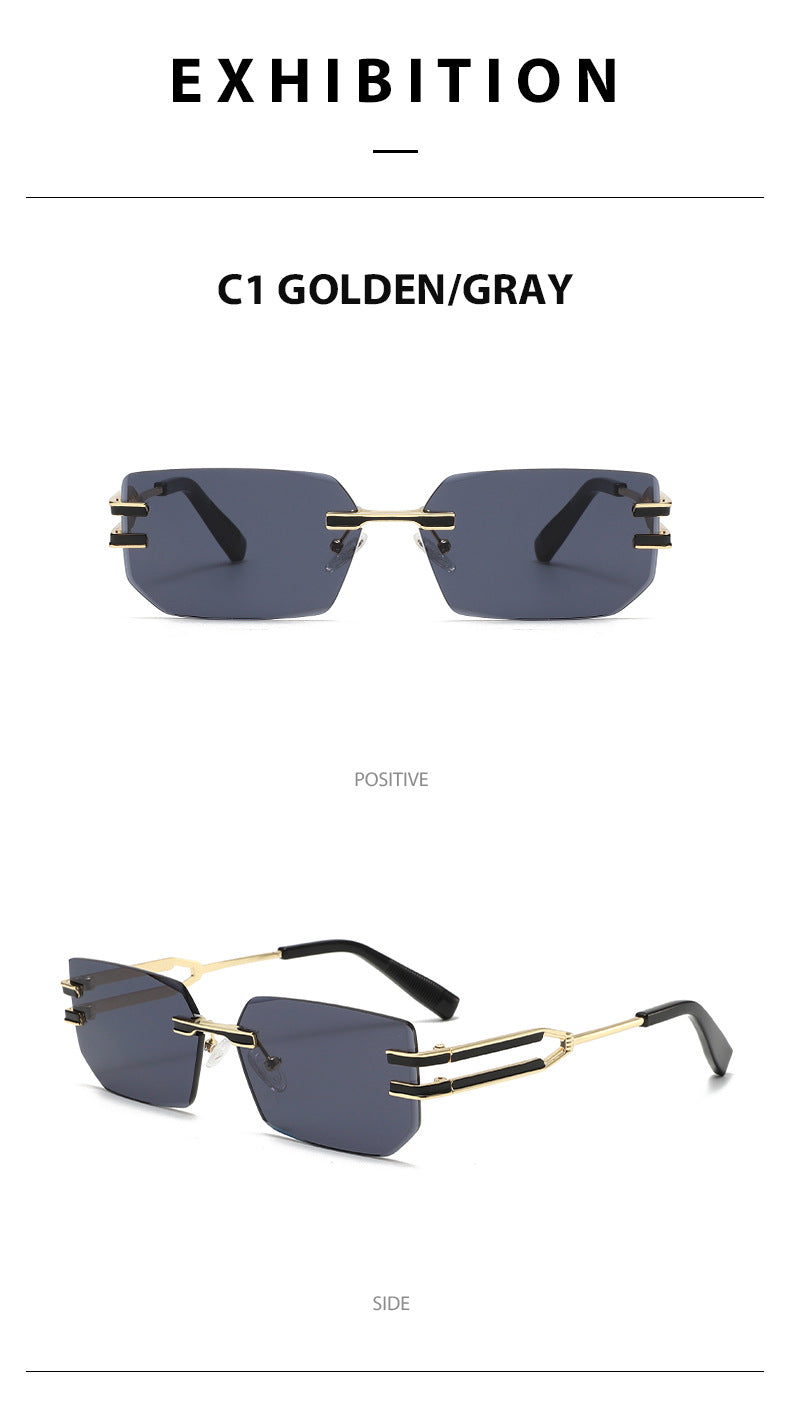 Unisex Polygons Full Frame Sunglasses With PC Lens Material In Golden, Perfect For Spring