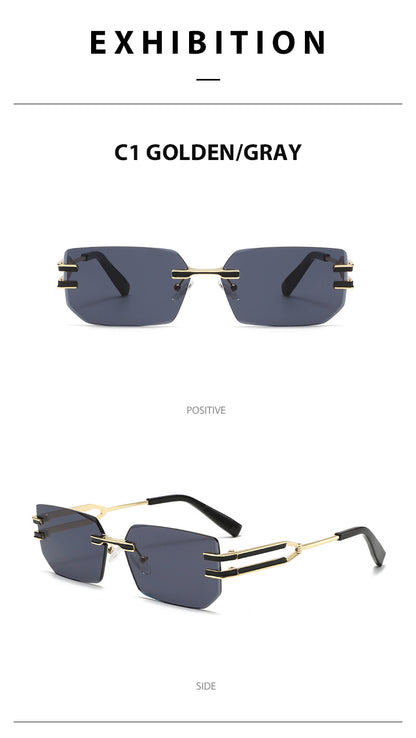 Unisex Polygons Full Frame Sunglasses With PC Lens Material In Golden, Perfect For Spring