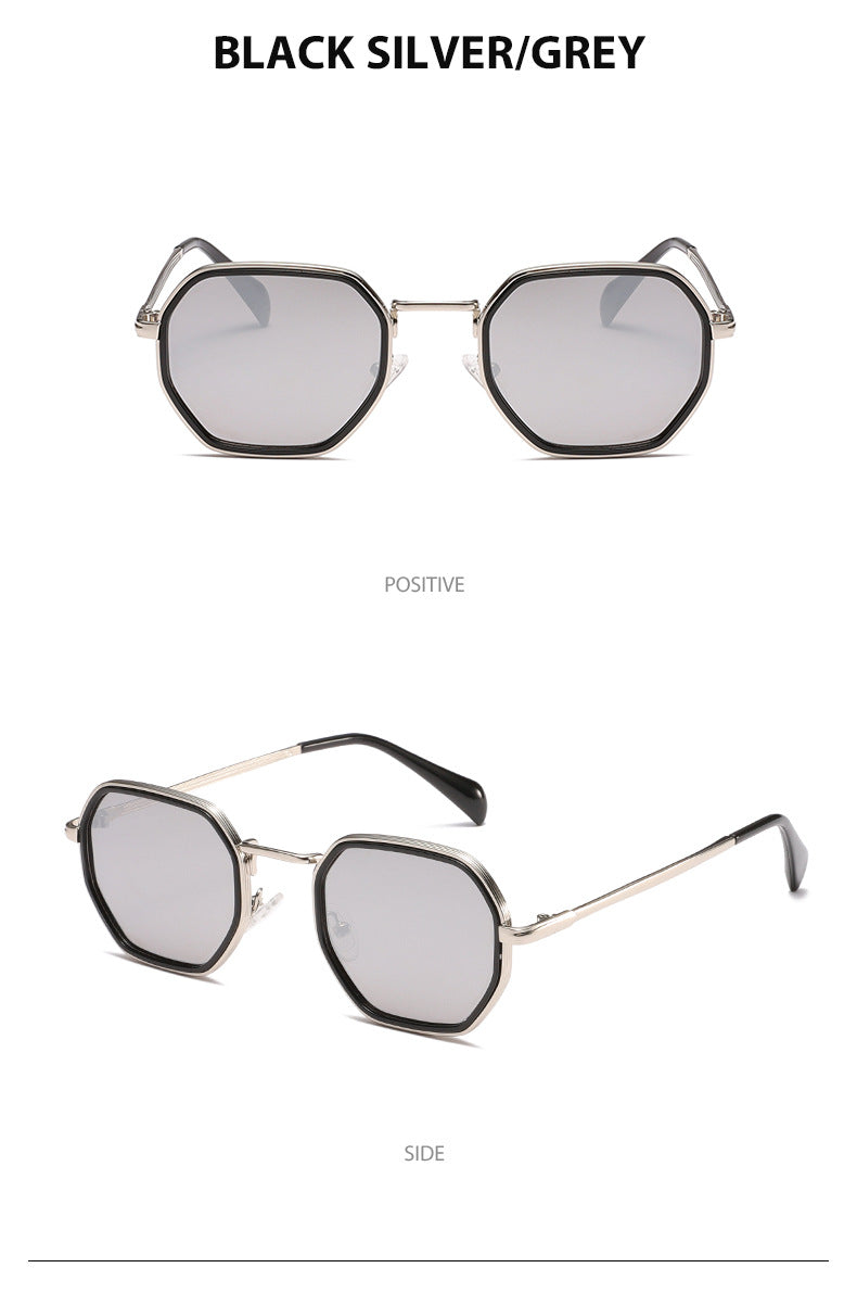 Unisex Full Frame Polygons Sunglasses With PC Lens Material In Black, Perfect For Autumn