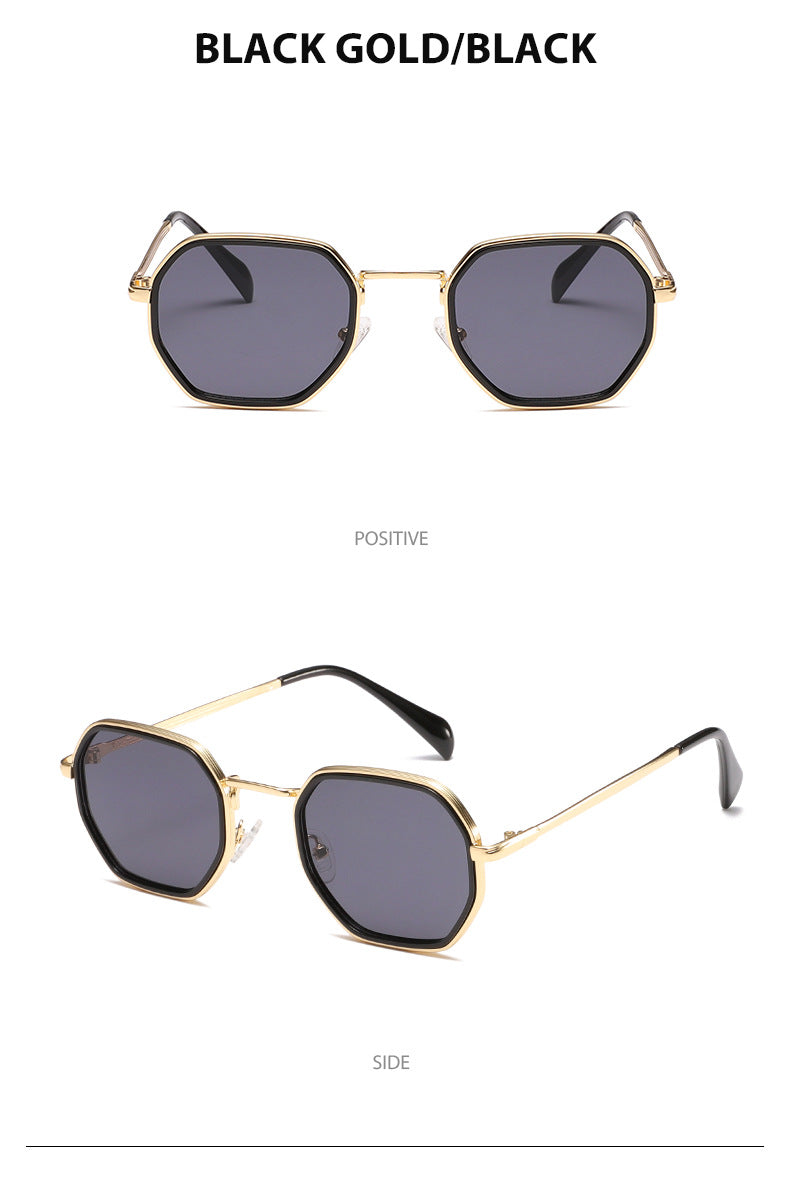 Unisex Full Frame Polygons Sunglasses With PC Lens Material In Black, Perfect For Autumn