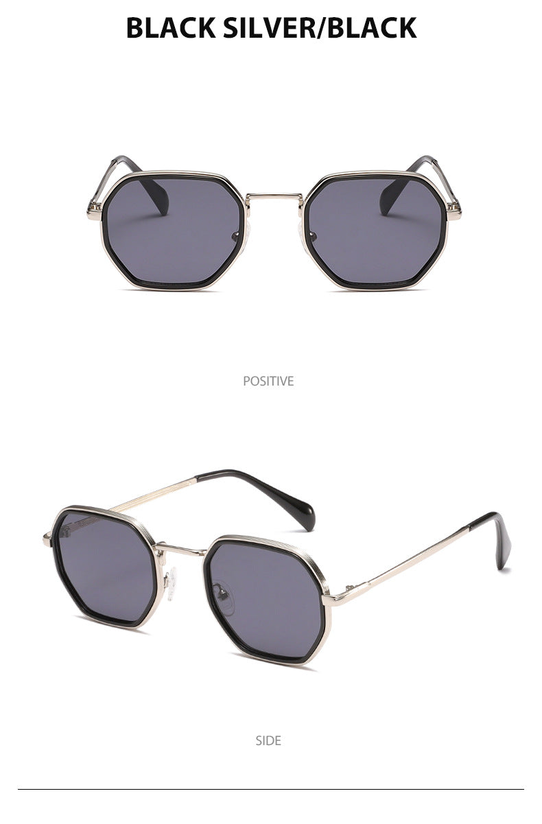 Unisex Full Frame Polygons Sunglasses With PC Lens Material In Black, Perfect For Autumn