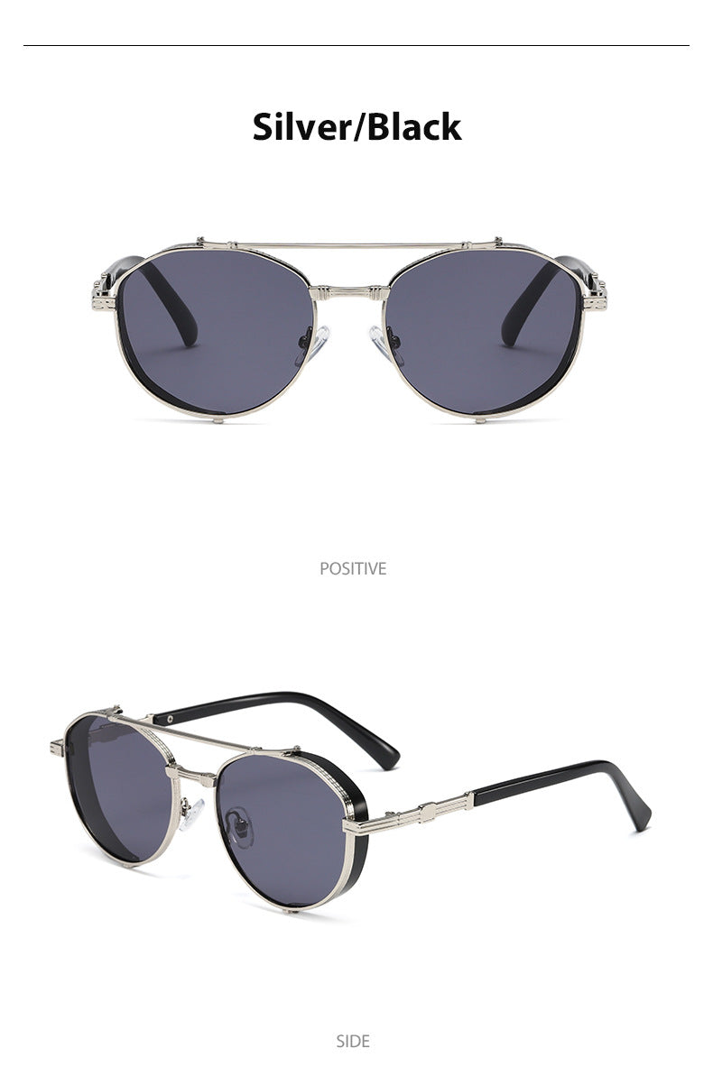 Unisex Round Frame Full Frame Sunglasses With PC Lens Material In Golden, Perfect For Summer