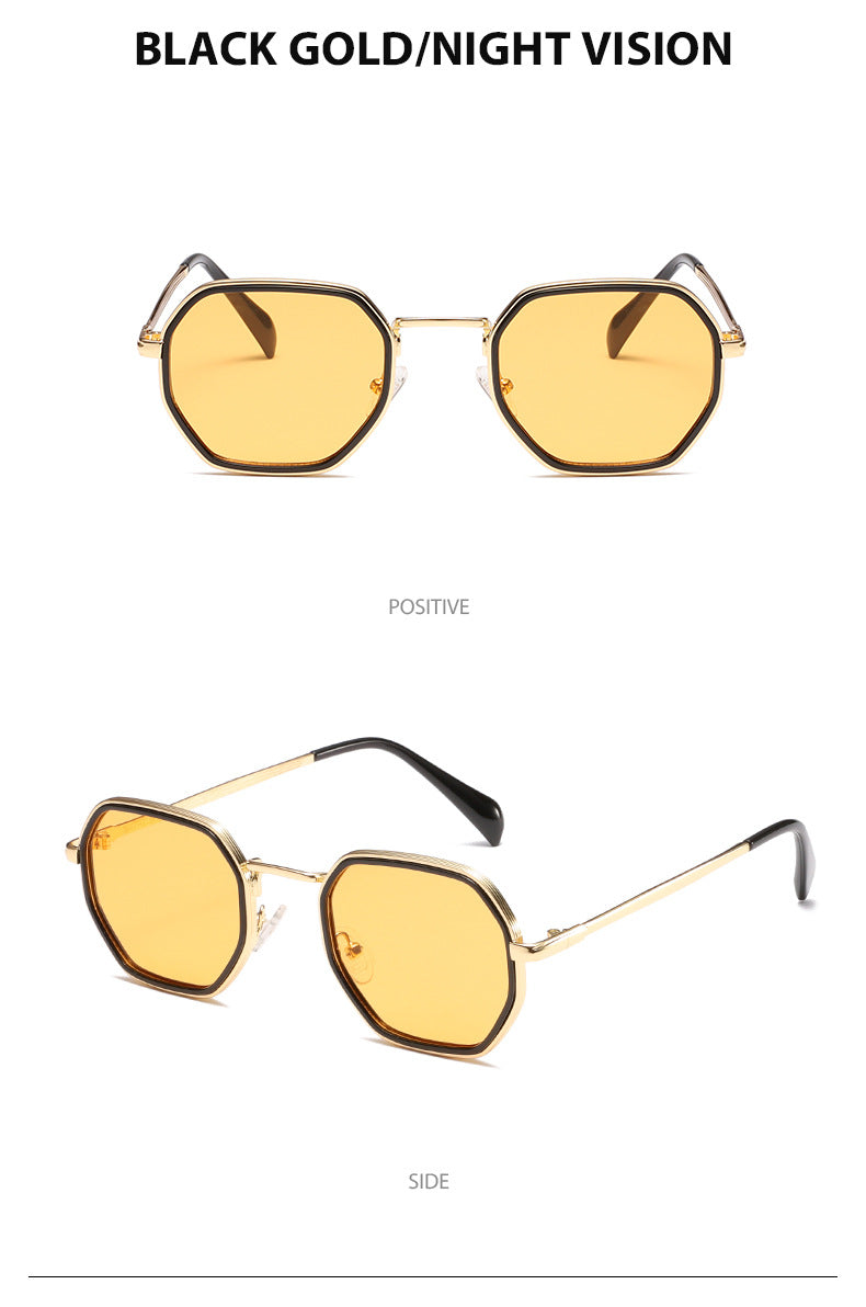 Unisex Full Frame Polygons Sunglasses With PC Lens Material In Black, Perfect For Autumn
