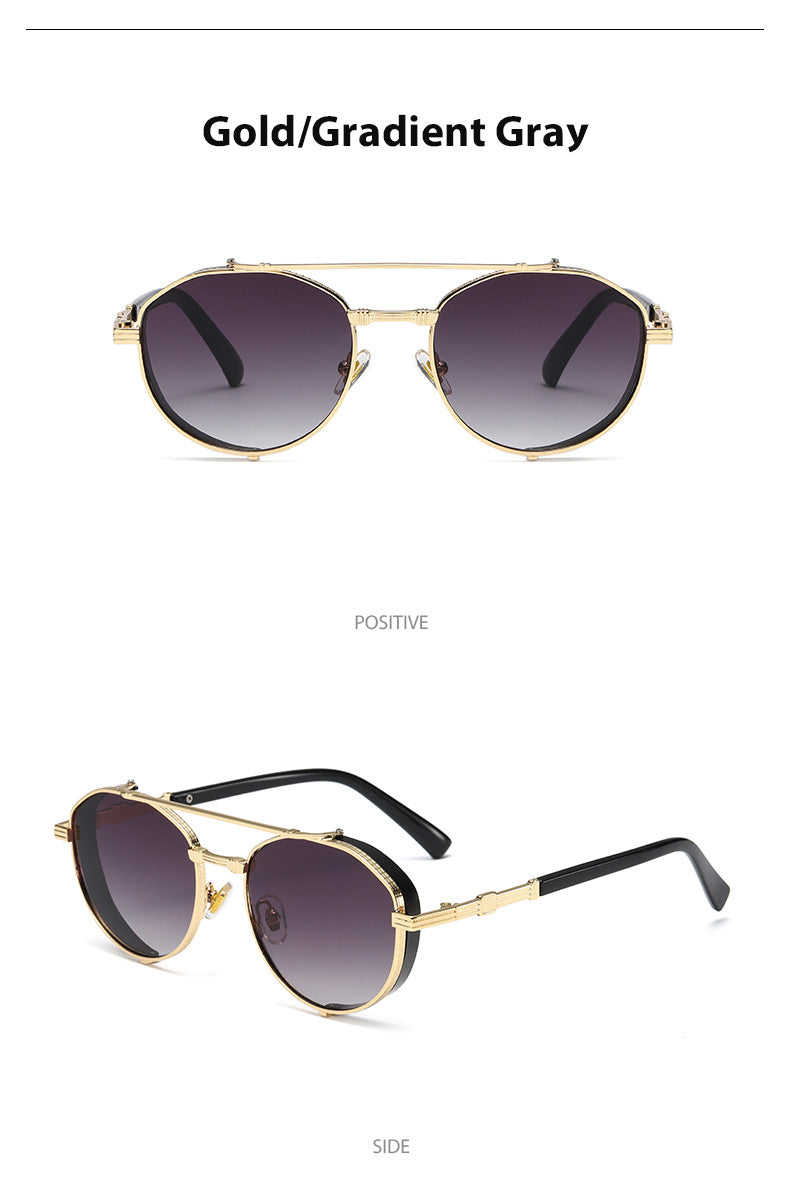 Unisex Round Frame Full Frame Sunglasses With PC Lens Material In Golden, Perfect For Summer