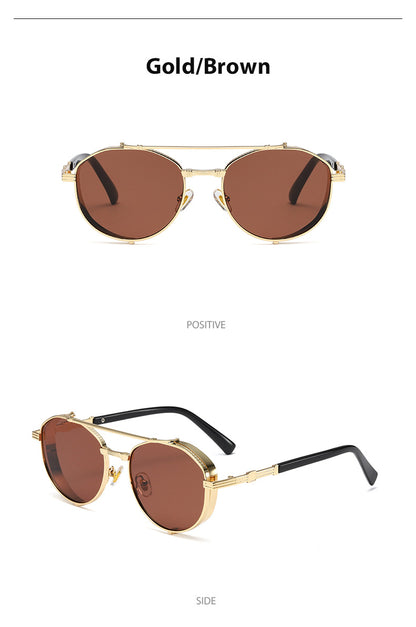 Unisex Round Frame Full Frame Sunglasses With PC Lens Material In Golden, Perfect For Summer