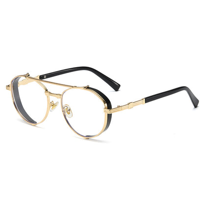 Unisex Round Frame Full Frame Sunglasses With PC Lens Material In Golden, Perfect For Summer