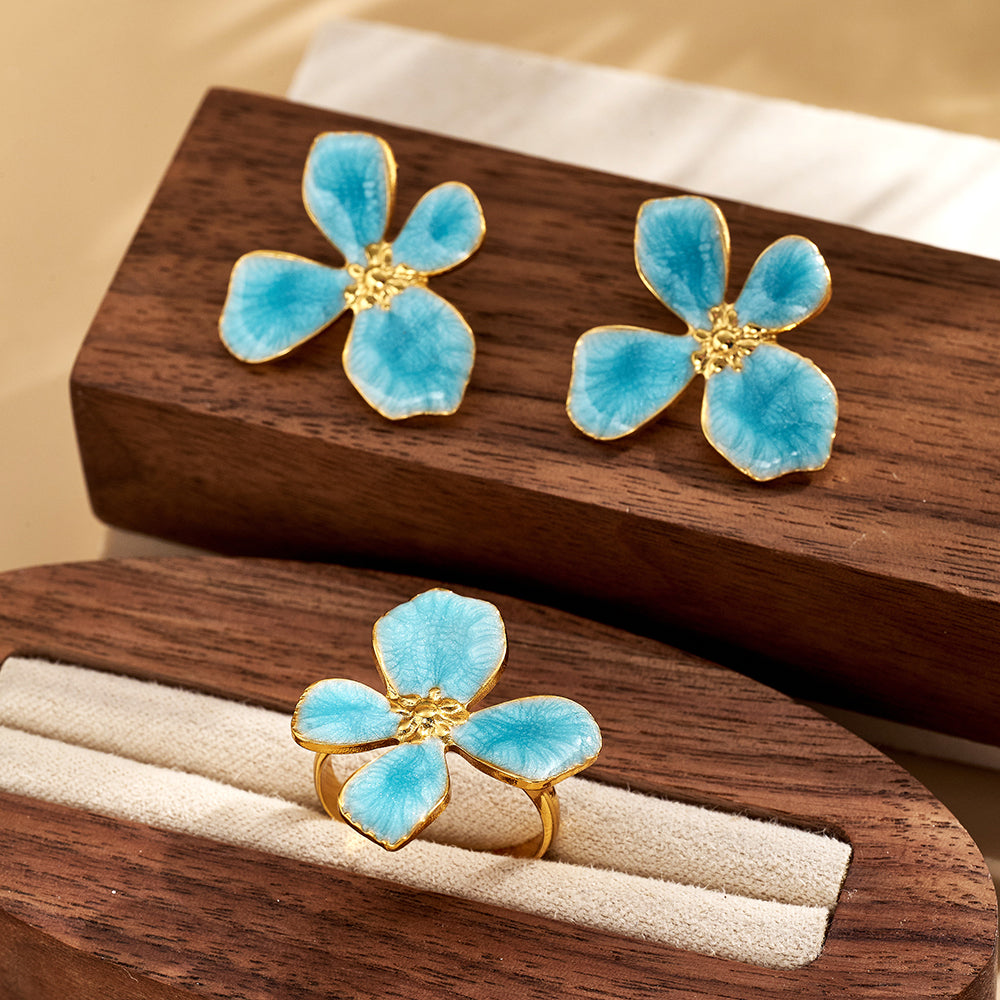 Casual Flowers Jewelry Set For Women In 304 Stainless Steel With Golden Plated Finish