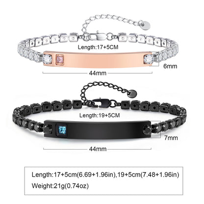 Geometric Valentine's Day Couple Bracelets For Him And Her In 304 Stainless Steel With Gun Black Plated Finish And Zircon Inlay