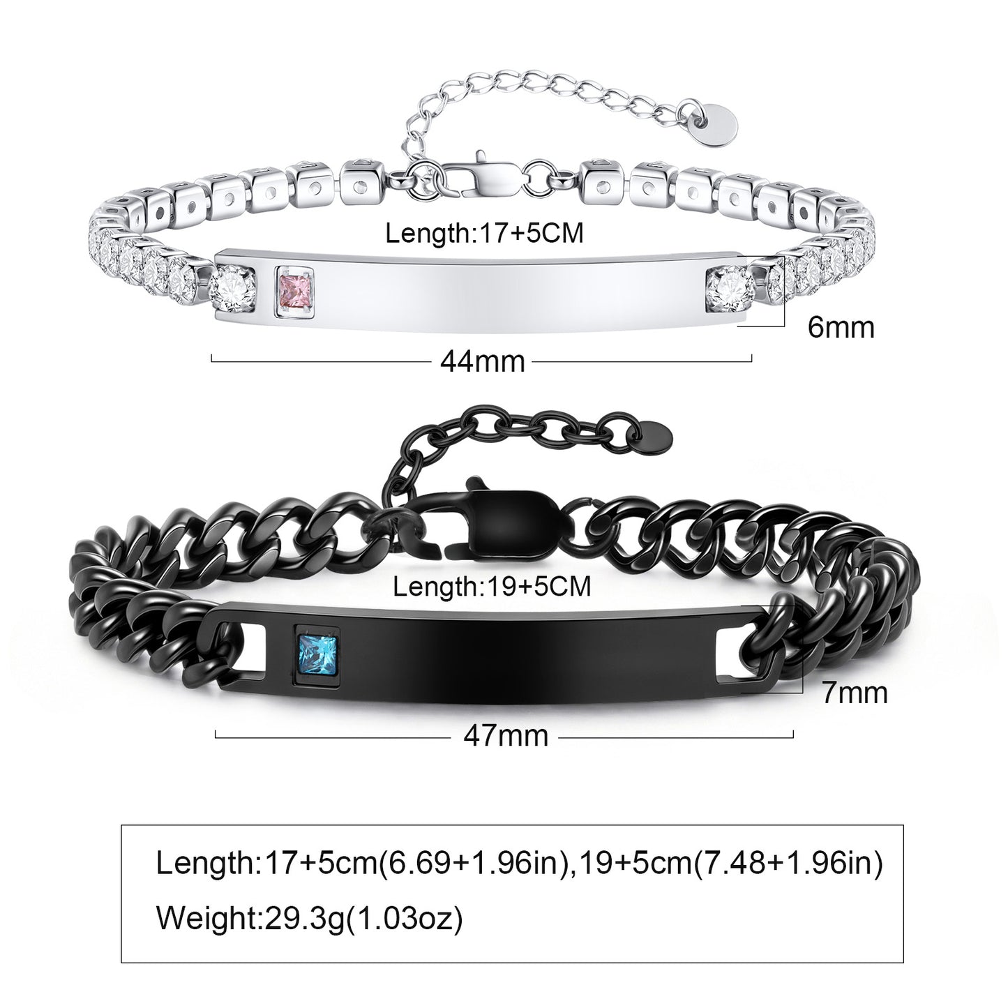 Geometric Valentine's Day Couple Bracelets For Him And Her In 304 Stainless Steel With Gun Black Plated Finish And Zircon Inlay