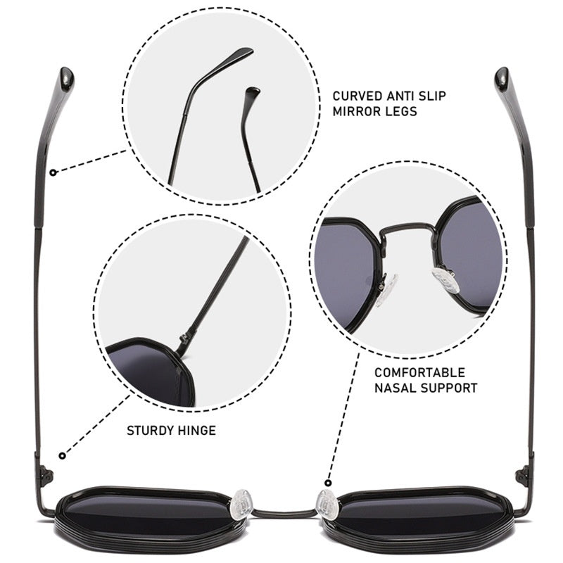 Unisex Full Frame Polygons Sunglasses With PC Lens Material In Black, Perfect For Autumn