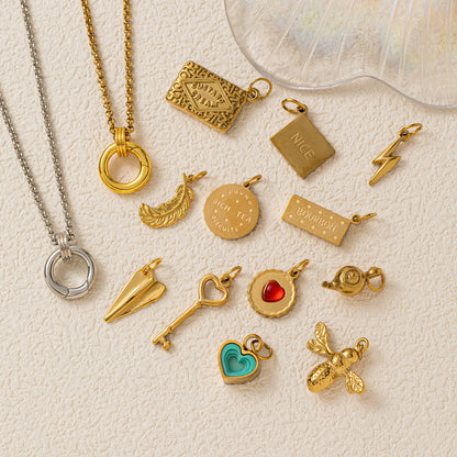 Heart Shape Pendant In 27x23mm 304 Stainless Steel With 18K Gold Plated PVD Coating And 0.03µm Thickness, 1 Piece