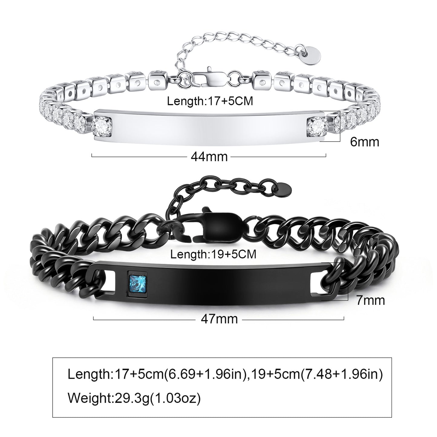 Geometric Valentine's Day Couple Bracelets For Him And Her In 304 Stainless Steel With Gun Black Plated Finish And Zircon Inlay