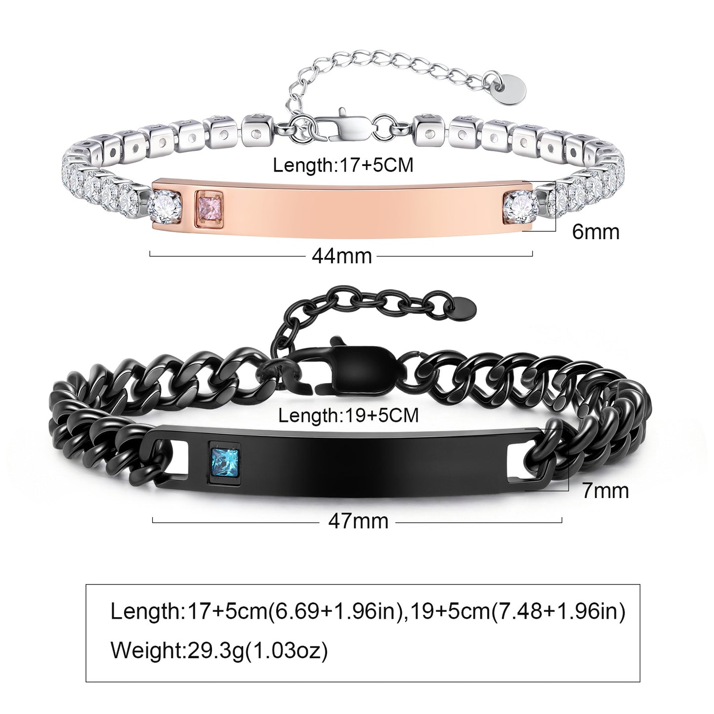 Geometric Valentine's Day Couple Bracelets For Him And Her In 304 Stainless Steel With Gun Black Plated Finish And Zircon Inlay
