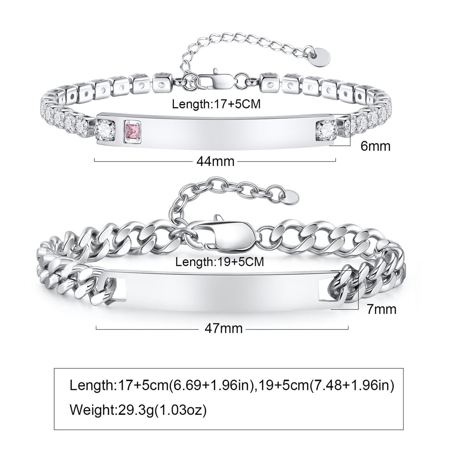 Geometric Valentine's Day Couple Bracelets For Him And Her In 304 Stainless Steel With Gun Black Plated Finish And Zircon Inlay