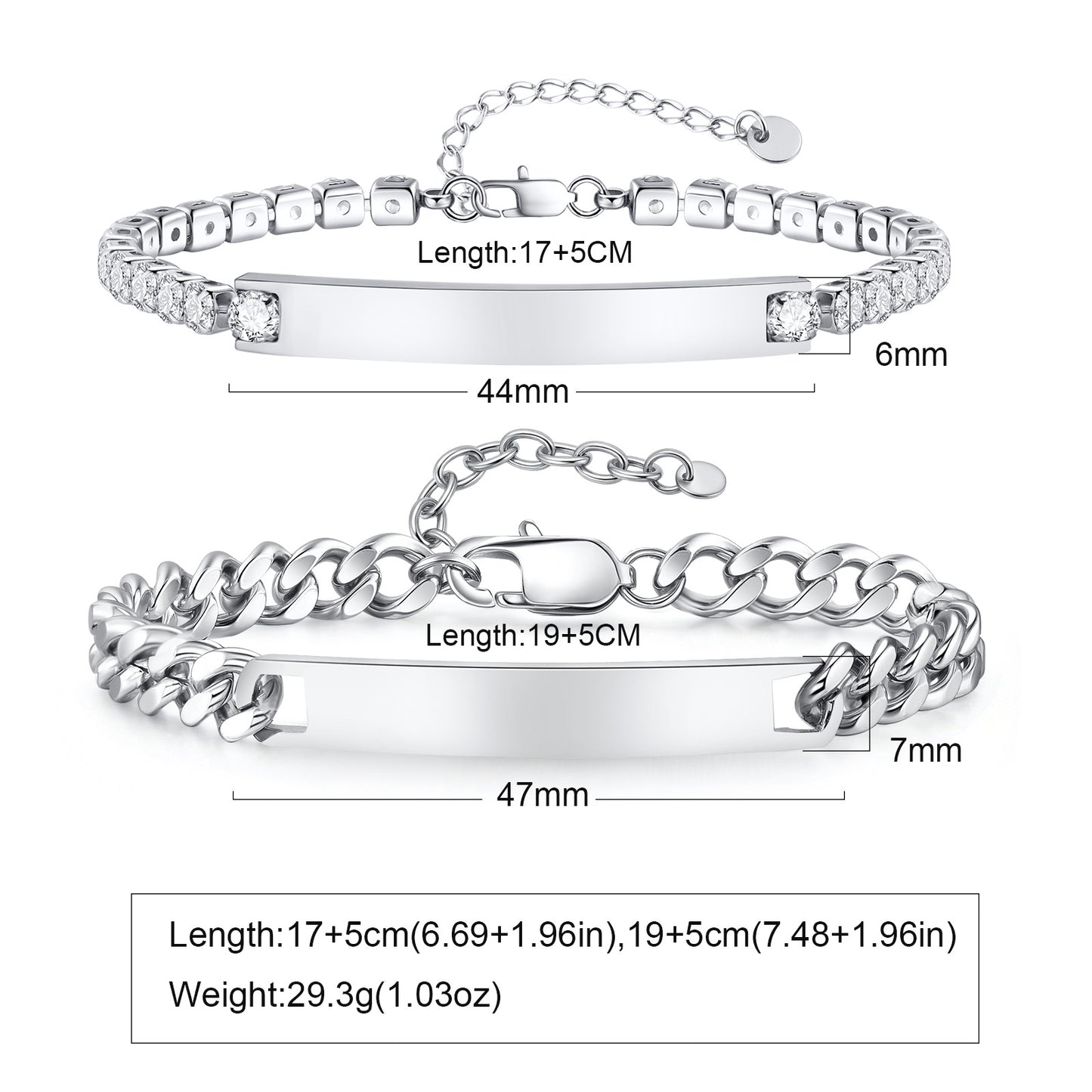 Geometric Valentine's Day Couple Bracelets For Him And Her In 304 Stainless Steel With Gun Black Plated Finish And Zircon Inlay