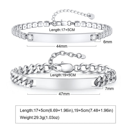 Geometric Valentine's Day Couple Bracelets For Him And Her In 304 Stainless Steel With Gun Black Plated Finish And Zircon Inlay